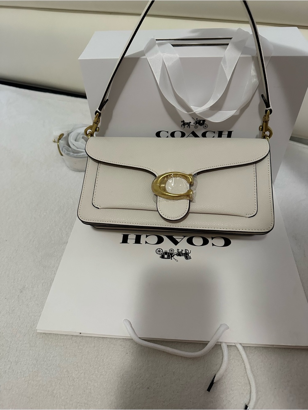 Coach Cream Leather Shoulder Bag with Gold Buckle
